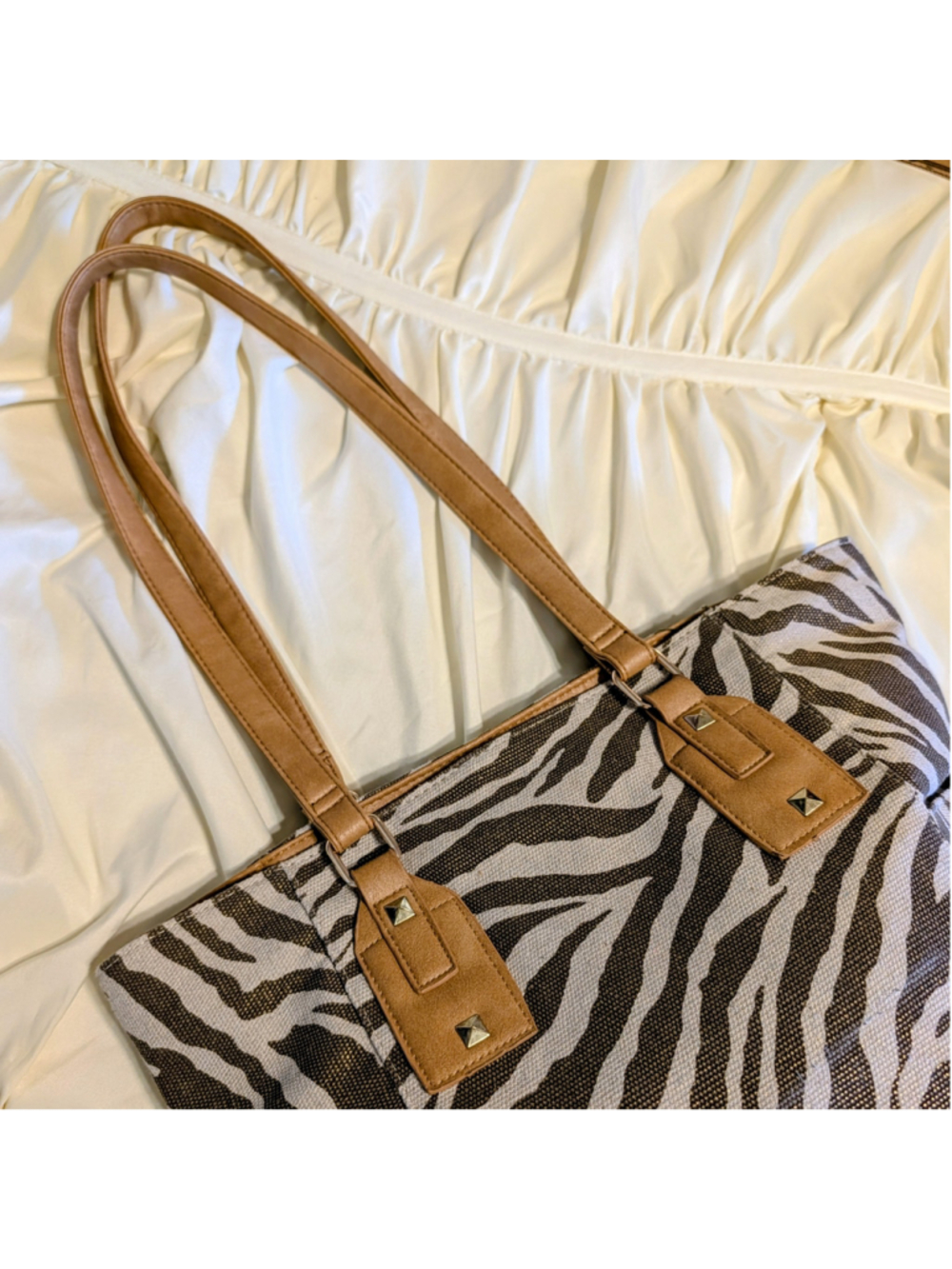 Rampage Zebra Print Tote Bag Women Canvas Faux Leather Shoulder Y2K Animal Print - Picture 5 of 13